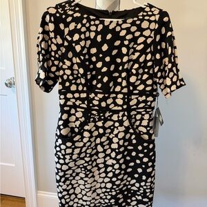 Adrianna Papell Black and Cream Patterned Midi Dress-NWT